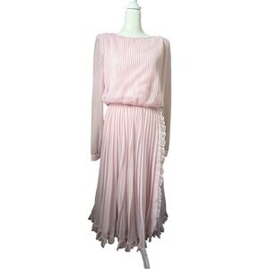 Vintage Miss Elliette Pink Pleated Dress 1980s Midi California Designer